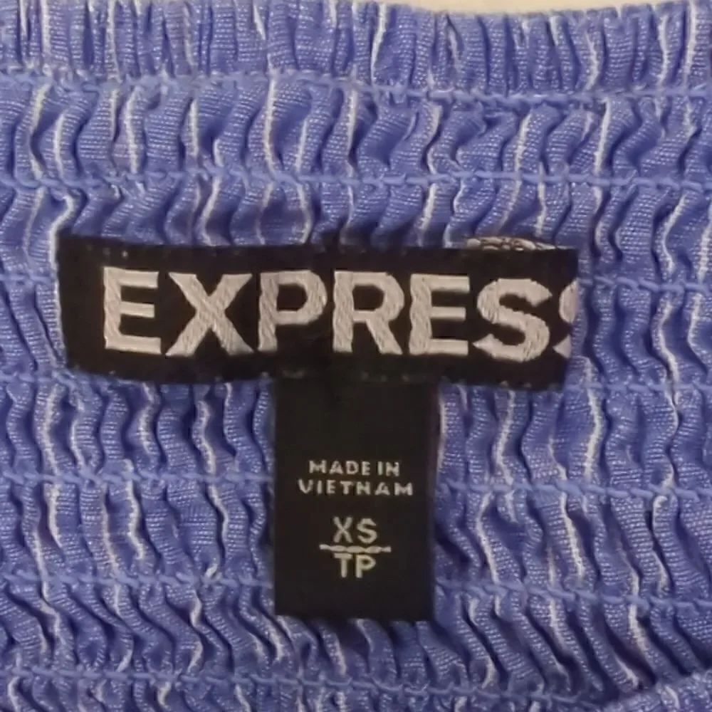 Express Blue Pin Striped Off the Shoulder Blouse - Picture 5 of 6